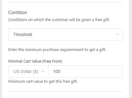 The Gift Box add-on conditions: threshold